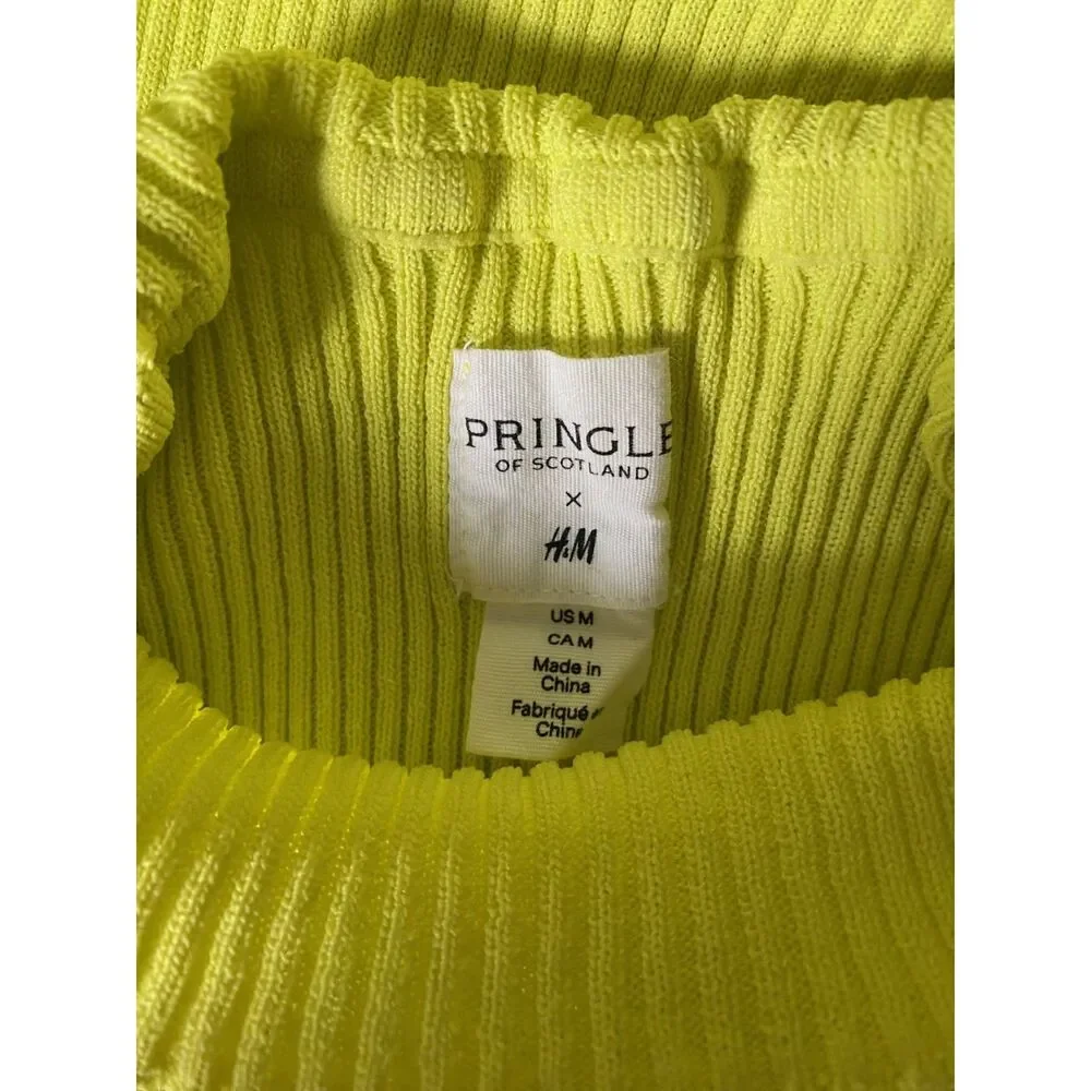 EUC Pringle Logo Yellow Ribbed Knit Mock Neck Sweater M